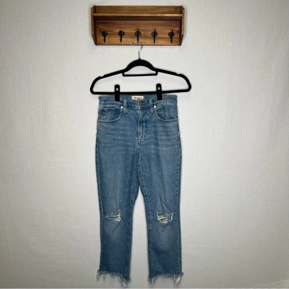 Madewell | Blue Ankle Cropped Jeans‎ with Frayed Hem 25 Boyfriend